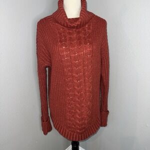 A.N.A. Cable Knit Rust Turtle Neck Long Sleeve Sweater Size S But Runs Large
